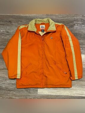 Vintage Stussy Outdoor Snowboard Jacket Orange Beige Y2K Full Zip Winter Large